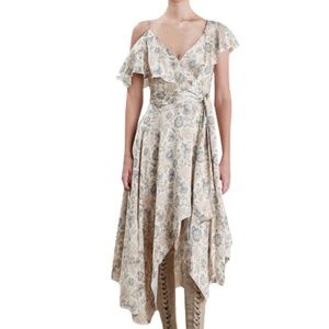 floral off the shoulder ruffle wrap dress